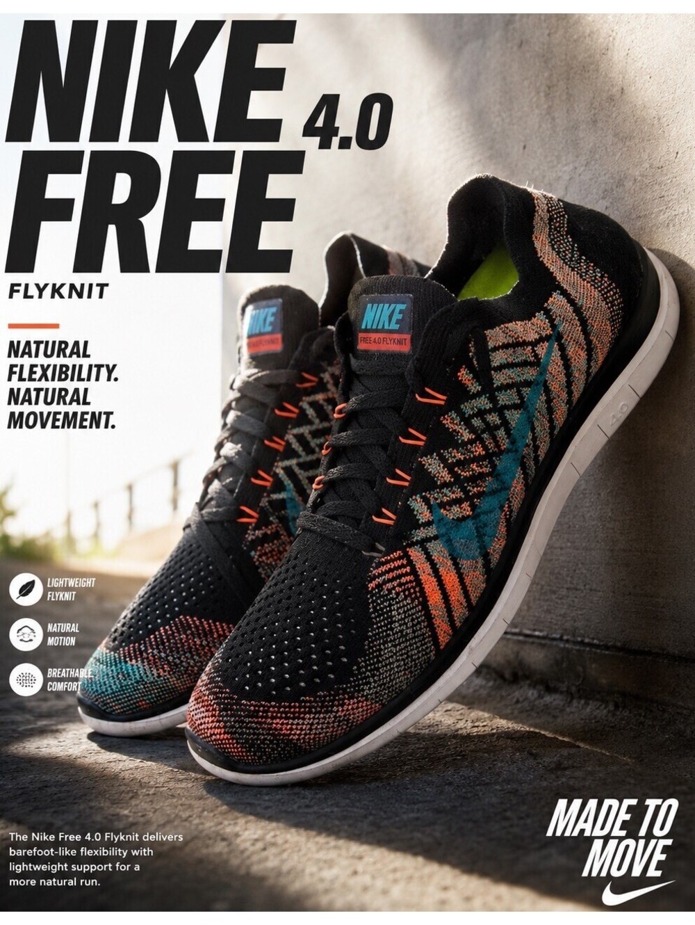 Nike Free 4.0 Flyknit Running Shoes Women's 9.5 Black Blue Orange 717075-009